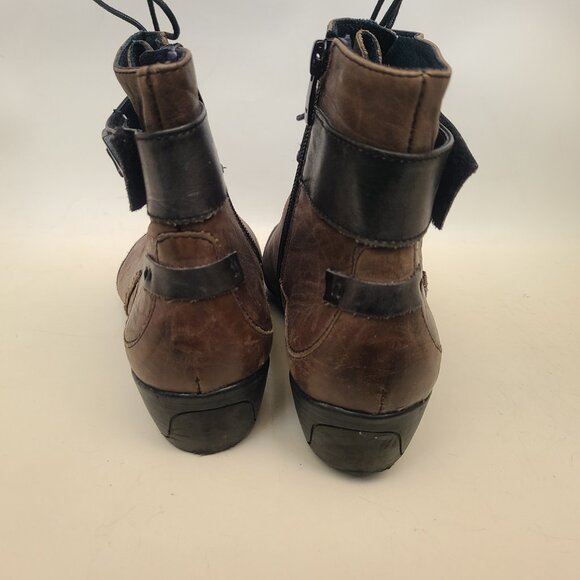 Vtg Dorking Brown & Black Leather Lace Up Ankle Boots Sz 39 Pointed Toe Witchy - Picture 9 of 14